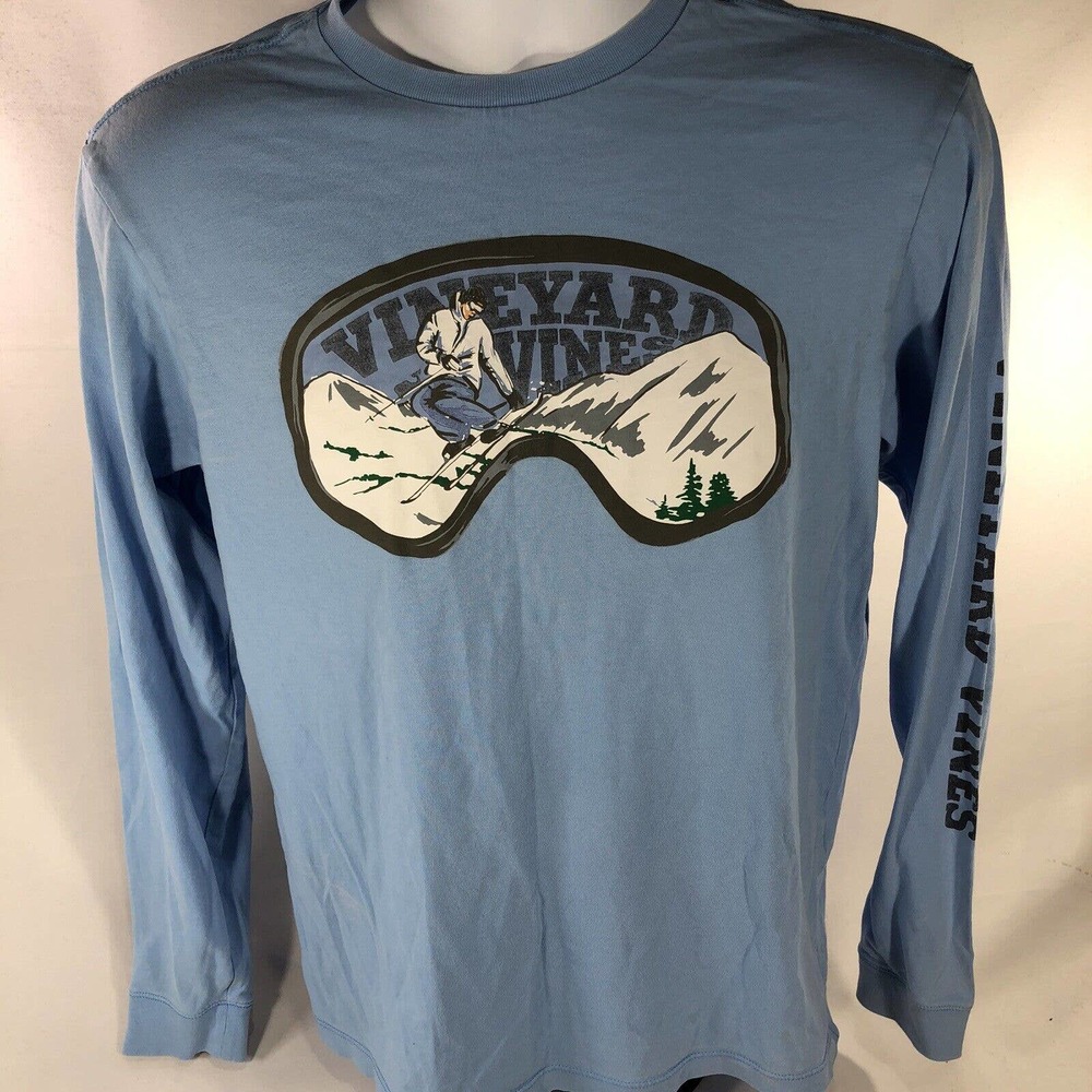 VINEYARD VINES SKIING SHIRT ADULT XS LONG SLEEVE GOGGLES SKI BLUE TEE LOGO